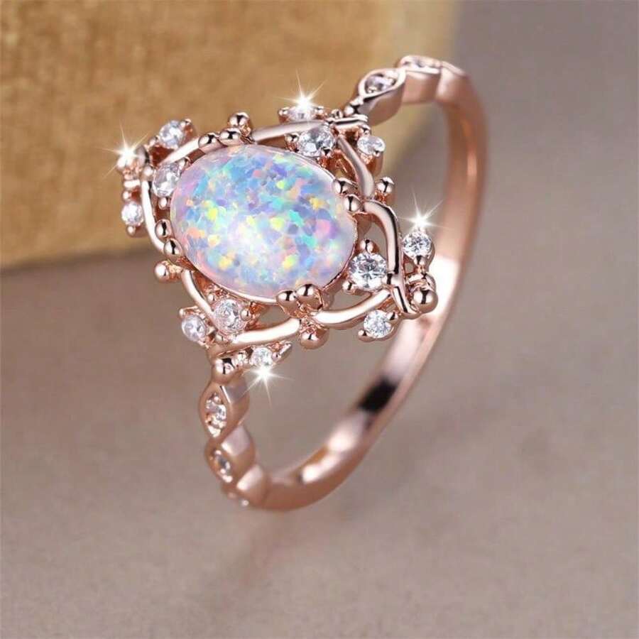 Princess Exquisite Synthetic Opal Natural Stone Ring Ladies Wedding Ring Bridal Ring Engagement Ring Wedding Ring Suitable For Weddings Engagement And Daily Wear Anniversary Gifts Valentine's Day Gifts - Hoa hồng vàng - Xem 1