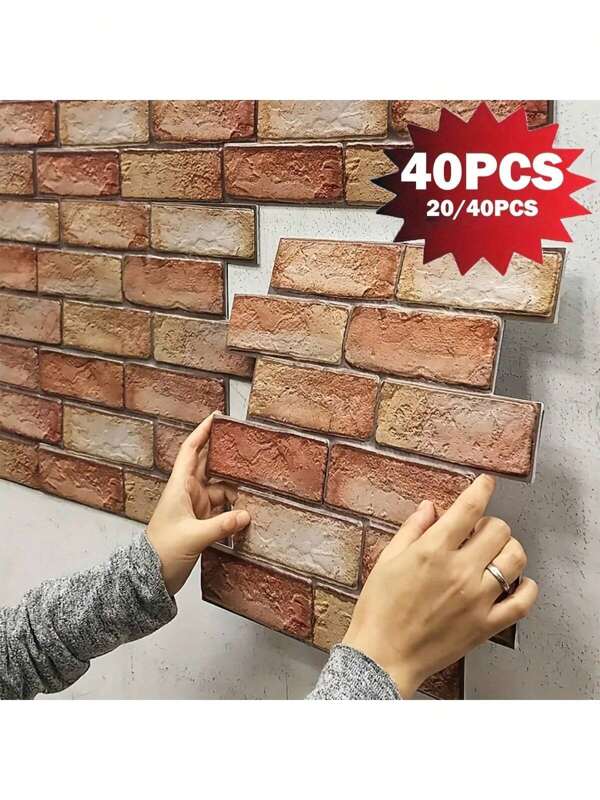 [3D Brick-Patterned Christmas Stickers] 20/40pcs 3D Simulated Brick-Patterned Christmas Wall Stickers - Waterproof And Moisture-Proof Ceramic Tile Wallpapers For Home Renovation