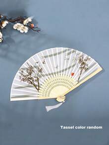 1 pieza Abanico plegable de mano con flores, abanico de seda y bambú con borlas, abanico plegable de mano calado para mujeres, adecuado para viajes al aire libre, actuaciones de baile, uso con cheongsam, accesorios de fotografía, regalos decorativos (estilo retro), color de borla aleatorio - multicolor - Ver 15