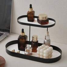 1 pieza Organizador de maquillaje Caja de almacenamiento, Bandeja de tocador de aromaterapia para cómoda, entrada, soporte de llaves y fragancias, de metal