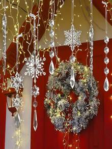 18 pièces Ornements de Noël en cristal pour décorer l'arbre - Ornements en acrylique en forme de flocon de neige et glaçon avec pendentifs à suspendre pour un décor de merveille d'hiver, cristaux pour lustre (clair, bleu, rose, multicolore)