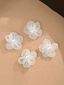 20朵白色欧根纱珍珠花朵刺绣贴片，缝纫装饰贴花，工艺装饰，徽章，熨烫贴片，适用于缝纫和编织项目