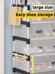 1 peça de sapateira multicamadas à prova de poeira, prateleira de armazenamento multifuncional de alta capacidade, economiza espaço, prateleira extensível para sapatos e botas plus size, com ganchos, adequada para corredor, sala de estar, quarto, varanda, garagem