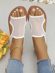Sandalias de verano, sandalias planas de moda, zapatos de malla transpirables minimalistas, calzado de playa para dama, adecuados para uso al aire libre y uso diario