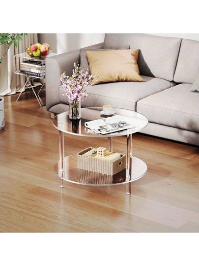 1pc Acrylic Transparent Detachable Coffee Table, Round Tafel Furniture Living Room, Multifunctional Bedside Cabinet Side Small Spaces, Bedroom, Study view 7