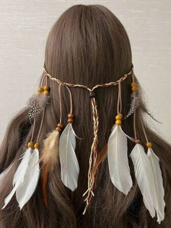 1pc Vintage Bohemian Handmade Braided Hair Feather Tassel Headband, Women's Hair Accessory For Beach, Party, Wedding Hair Accessories