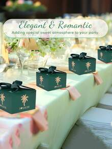 10PCS/1PC小礼品盒，绿色感谢盒配蝴蝶结丝带，小糖果袋，散装礼品袋，适合婚礼、圣诞节、万圣节、沙特国庆节沙特阿拉伯国庆节 - S綠色+綠色絲帶 - 查看 6