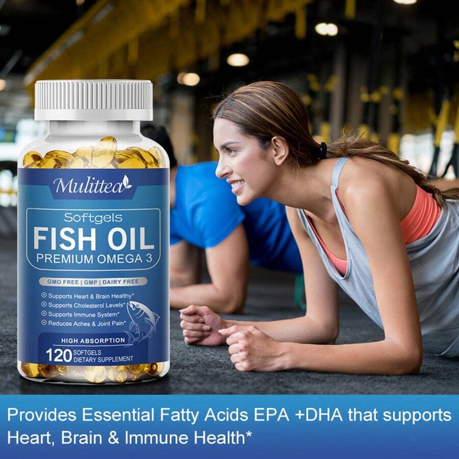 Mulittea Omega 3 Fish Oil 1000mg Softgels 120ct | Triple Strength With 190mg EPA 125mg DHA | Supports Heart Health Joints Eyes Brain Immune | Responsibly Wild-Caught | No Fishy Aftertaste Citrus Flavor - 120pcs (1 Pack) - View 1