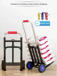 1 Set Foldable Hand Pull Cart, Household Moving Cart Trolley, Portable Shopping Cart With Wheels'