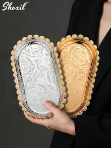 shoxil 1 pieza Bandeja de joyería de acero inoxidable, plato multiusos para baratijas, organizador de maquillaje y cosméticos, soporte para toallas y servilletas, plato decorativo para anillos, aretes y collares, perfecto para el tocador, el dormitorio y el baño, regalo ideal para fiestas, decoración de otoño e invierno, solución de almacenamiento de alta gama, mantiene la joyería y los accesorios organizados, ideal para uso diario, temporada festiva, cumpleaños, Acción de Gracias, Navidad, regalo para damas de honor, acento moderno para el hogar