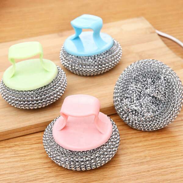 1/3/6pcs Non-Stick Steel Wool Balls With Handle, Detachable Kitchen Cleaning Scrubber For Pots And Dishes