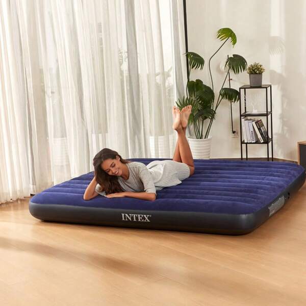 Colchón de aire inflable Intex de lujo doble alto de autoinflado y desinflado, portátil, plegable, cómodo para acampar al aire libre y hacer senderismo, forma rectangular, material PVC, para una persona y cama doble, acampar al aire libre