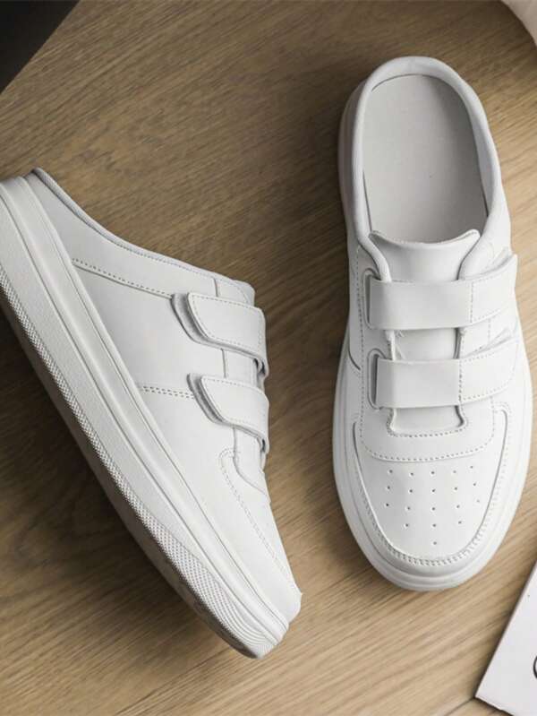 Plus Size Men's Closed Toe Slip-On Casual Leather Shoes, Breathable, Anti-Slip Thick Sole, Pure White Color, All-Season