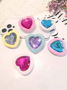1pc Heart-Shape Gemstone Finger Ring Mobile Phone Stand, Slouchy Person's Must-Have Device Holder, Sturdy Adhesive Mount, Attach On Phone, Anti-Drop & Shake Resistant