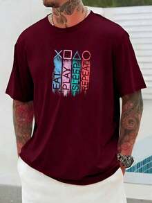 Camiseta Masculina Gamer Eat Play Sleep 100% Algodão Estampado - bordô - Visão 1