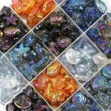 20 pièces/Paquet 5 styles (4 pièces chacun) Petits pendentifs en verre électroplaqué en forme de poisson, étoile de mer, tortue, escargot, coquille pour la création de bijoux, boucles d'oreilles, colliers, sangles de téléphone, porte-clés, décoration de voiture - Poisson Étoile Tortue Coquille Escargot - Voir 6