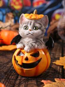 1 pièce Figurine de chat d'Halloween mignonne, statue de chaton de citrouille en résine Calico, décoration d'intérieur de style bohème, décoration de chambre, décoration intérieure, ambiance décorative pour les fêtes, Halloween, décoration de maison