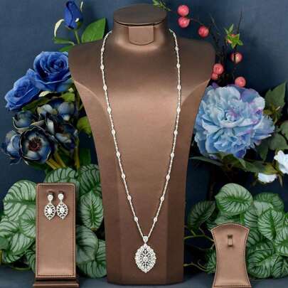 1 Set Luxury Cubic Zirconia & Floral Decor Jewelry Set, Suitable For Women Party Wear