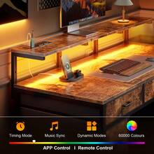 HLDIRECT 47 Inch Computer Desk With 8 Storage Drawers, Gaming Desk With LED Lights & USB Power Outlets, Home Office Table With Monitor Stand, Study Writing Work Table For Bedroom,Rustic Brown - 古樸棕 - 查看 4