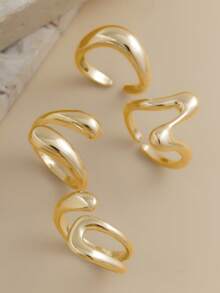 4 件套复古简约金属熔岩水滴不对称时尚个性戒指，适合女性日常、节日、派对、珠宝礼品套装