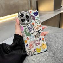 Funda para teléfono 1PC 16/15/14/13/12/11 Pro Plus Nuevo 2025 Patrón de moda Textura galvanizada Teléfono móvil con láser IMD, equipado con película de lente, teléfono móvil híbrido clásico antigolpes - Colores mixtos 1 - Ver 7