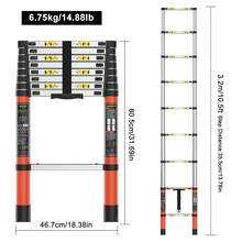 高品质铝合金伸缩梯，具有多种尺寸，重量轻，可折叠，可伸缩，配有锁和防滑脚，可支撑高达 150KG/330LBS，适用于房车、阁楼、家庭维护、屋顶、户外工作和 DIY 项目。