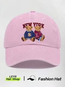 1 chiếc mũ lưỡi trai unisex in hình phong cách New York cổ điển với họa tiết động vật "Những chú gấu quay lưng vào nhau", mũ thời trang thường ngày chống nắng ngoài trời. - Xem 12