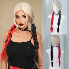 7JHH WIGS Tóc giả tết bím dài hai tông màu đen và đỏ tinh nghịch dài 28 inch - Tóc giả bằng sợi tổng hợp chịu nhiệt cao cấp, tóc giả hóa trang Punk Rock dành cho nữ và bé gái, hóa trang thành nhân vật phản diện trong truyện tranh Halloween và sử dụng trong tiệc theo chủ đề - Đỏ - Xem 12