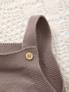 Baby Girl Cute Sheep Embroidery Knitted Strap Romper - Coffee Brown - View 2