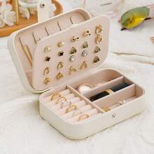 1件16*11*5厘米皮革多功能双层珠宝收纳盒女士收纳整理器旅行必备返校宿舍收纳 - 藏蓝色 - 查看 1