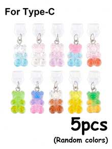 1pc Candy Bear Anti-Dust Plug, Creative Cute 3D Resin Pendant, Transparent Silicone Dust Plug Accessory For Smartphones, Tablets, Kindle, Charging Port Decor & Gift, Compatible With IPhone Lightning/Type-C, Secure & Waterproof - Multicolor - View 10
