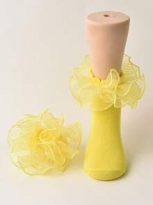 1 双女童荷叶边蕾丝公主派对节日袜子 - 黃色 - 查看 1