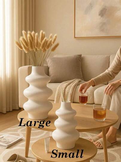 1pc Moderne Wit Wave Resin Vase, Multi Minimalist Dried Flowers, Makeup Brush Storage Or Entryway Accent, Sculptural Aesthetic Home, Idea Qixi, Back To School Fall Refresh Home Room Flower Vase Glass view 3