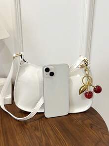 纯色极简拉链单肩包，时尚新月形包，拉链单肩包，仿皮纯色钱包，酒红色内衣收纳袋，理想的新年礼物，时尚酒红色内衣收纳袋 - 米色 - 查看 10