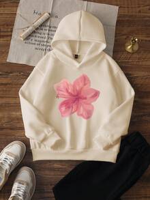 1pc Tween Girl Casual Printed Pullover Sweatshirt, Loose Fit Hooded Tops For Students, Autumn/Winter, Colorful And Imaginative Design To Inspire Young Minds - Apricot - View 2