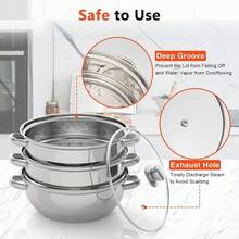 HOHOBLA (11in /28cm) 3 Tier Stainless Steel Steamer, Vegetable Steamer Food Steamer Pot Cookware With Glass Lid For Home Kitchen [Wonderful Gift For Family&Friends] - 3層-28cm - 查看 3