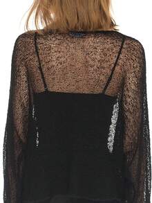 Women Knit Cover-Up, See-Through Solid Irregular Loose Pullover Summer Beach Tops - 黑色 - 查看 4