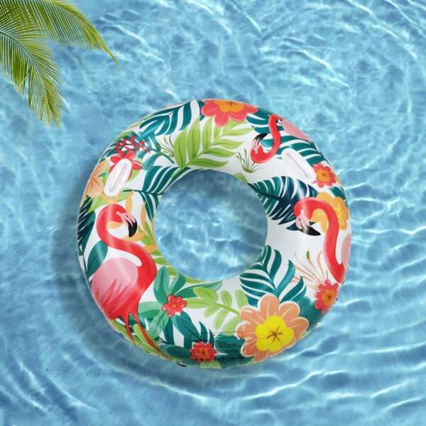 1 Stück dicke Blatt Muster & Flamingo Muster aufblasbare Schwimmring, geeignet für Pool Partys, Sommer Strand Familien Partys, Outdoor Camping Pool Schwimmring