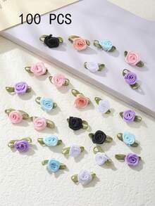 50pcs Polyester Leaf Rose Flowers, Handmade DIY Craft Decorative Small Flower Petals, Hair Accessory Bowknot Decors, Clothing Sewing Supplies - Multicolor - View 21
