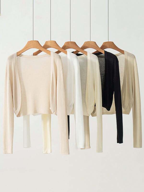 1pc Lightweight Knitted Shrug Cover Up For Women, Hollow Out, Spring/Autumn Layering, Short Bolero For Camisole Dress, Air Conditioning Cover