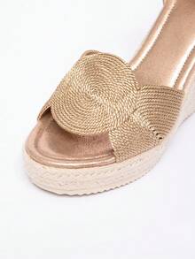 Platform Thick Bottom Waterproof Wedge Hemp Rope Roman Sandals - Champagne - View 8