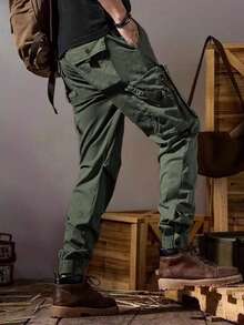 New Men's Cross-Border Multi-Pocket Cargo Pants Straight-Leg Loose-Fit Spring Autumn Summer Pure Cotton Casual Long Pants - 灰色 - 查看 4