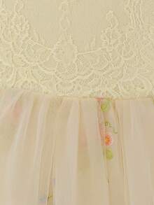 Tween-Mädchen Spitzenkleid mit kurzen Ärmeln, Stickerei und Mesh, elegantes rückenfreies Abendkleid, geeignet für Geburtstagsfeiern und Aufführungen, ohne Haarzubehör - Champagnerfarben - Übersicht 10