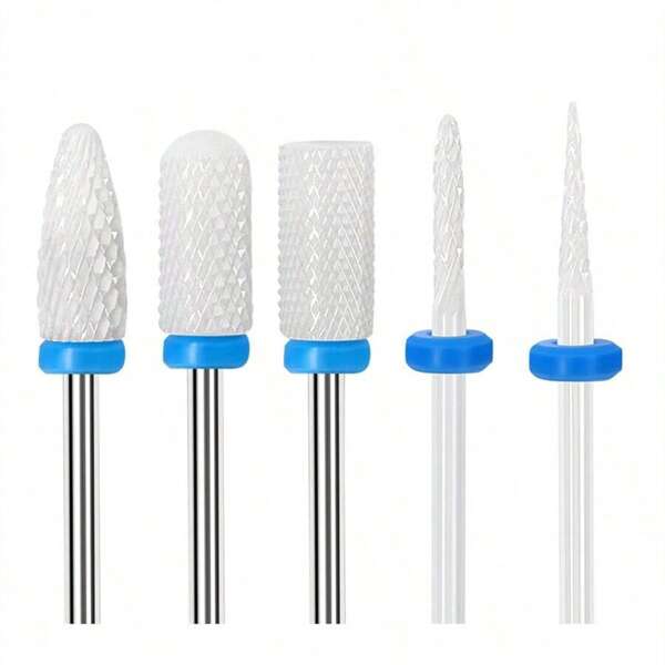 5pcs Blue Ceramic Nail Drill Bit Set, 3/32 Inch Shank, Electric Nail File Manicure And Pedicure Kit, Suitable For Gel Nail Polishing, Includes Callus Salon Tools