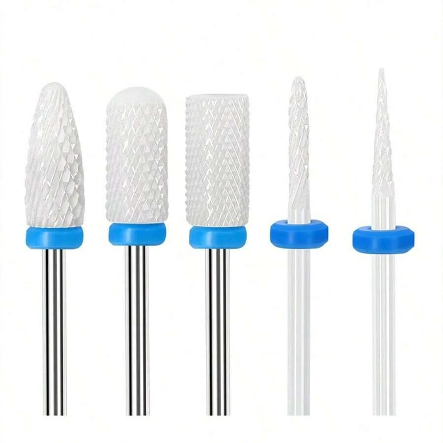 Set de 5 piezas de brocas de cerámica azul para taladro de uñas, vástago de 3/32 pulgadas, kit de lima eléctrica de manicura y pedicura, adecuado para pulir uñas de gel, incluye herramientas de salón para callosidades - Multicolor - Ver 1