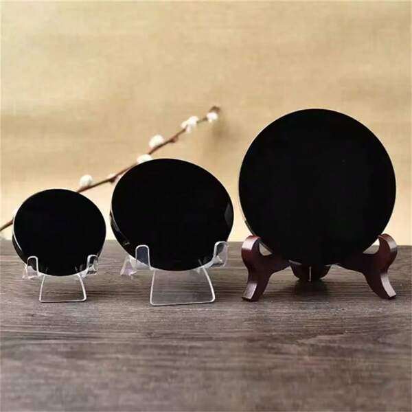 1 Set Of Natural Polished Obsidian Disc Mirrors, Divination Stone Plates, Home Living Room And Office Desk Ornaments, Healing Crystal Ornaments