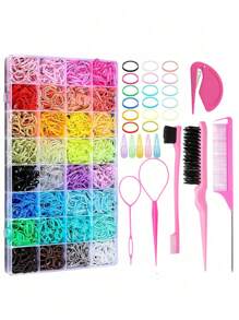 32 色小发圈，带 16 种发型工具，1800 件弹性女婴发带，迷你发圈，带发圈剪发器，发饰，适合女童、婴儿、幼儿儿童的圣诞节用品 - 彩色 - 查看 7
