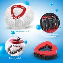 Spin Mop Replace Head Compatible With Ocedar EasyWring 1 Tank Upd Scrub Brush Mop Replacement Head 2 Microfiber Mop Refills 1 Mop Handle 1 Mop Base And 1 Mop Base Cleaning Brush Combo Set - như hình ảnh - Xem 3