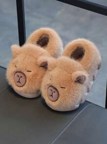 1 Pair Kids' Capybara Cartoon Slippers, Soft & Warm Indoor/Outdoor Wear, Plush Lining, Lightweight Rubber Sole, Unisex Autumn/Winter House Slippers - Khaki - View 6