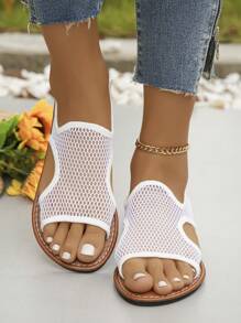 Sandalias de verano, sandalias planas de moda, zapatos de malla transpirables minimalistas, calzado de playa para dama, adecuados para uso al aire libre y uso diario